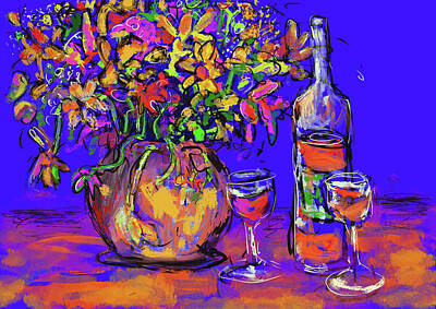 Modern Sophistication Beaches And Waves - Flowers and wine by Jeremy Holton