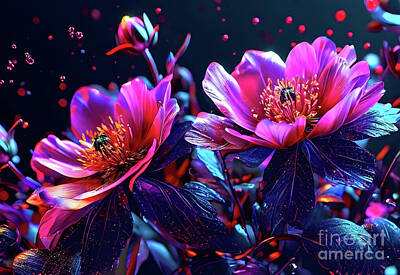 Lilies Digital Art - Flowers illuminating the darkness by Sen Tinel