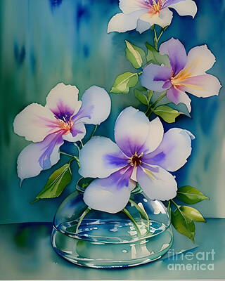 Still Life Mixed Media Royalty Free Images - Flowers In A Glass Vase Royalty-Free Image by Mary Machare