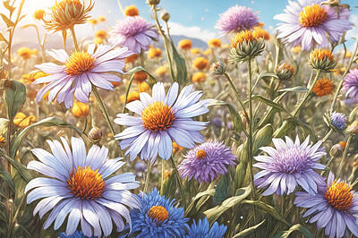 Digital Art - Flowers in the meadow by Manjik Pictures