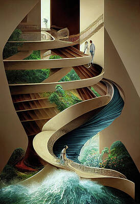 Fantasy Digital Art Rights Managed Images - Flowing Staircase Royalty-Free Image by Robert Knight