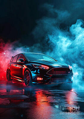 Transportation Digital Art Rights Managed Images - Focus on Flames Ford Focus in Epic Smoke Collection Royalty-Free Image by Clark Leffler