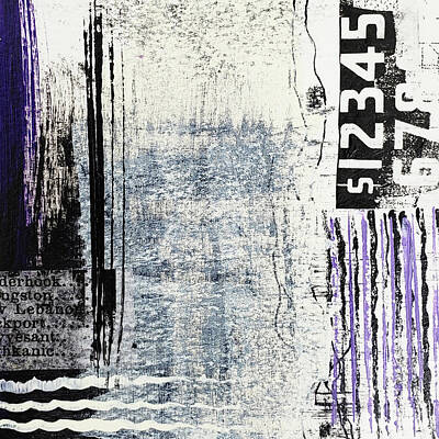 Cities Mixed Media Royalty Free Images - Fog On The Thames Abstract Collage In Black White Purple Foggy Numbers Royalty-Free Image by Lynnie Lang