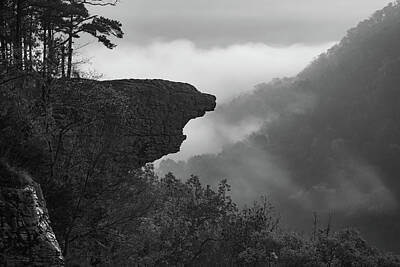 Landscapes Royalty-Free and Rights-Managed Images - Foggy Mountain Landscape and Hawksbill Crag Silhouette in Black and White by Gregory Ballos