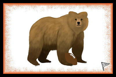 Football Digital Art - Football Bear Orange by College Mascot Designs
