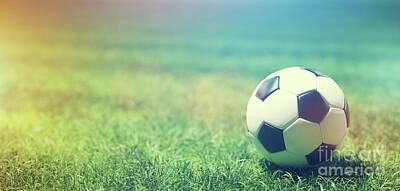 Football Royalty Free Images - Football soccer ball on grass field Royalty-Free Image by Michal Bednarek