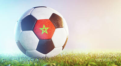 Football Royalty Free Images - Football soccer ball with flag of Marocco on grass Royalty-Free Image by Michal Bednarek
