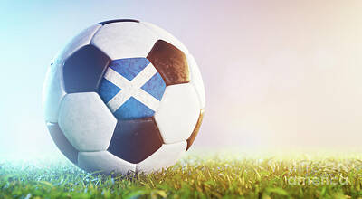 Football Royalty-Free and Rights-Managed Images - Football soccer ball with flag of Scotland on grass by Michal Bednarek