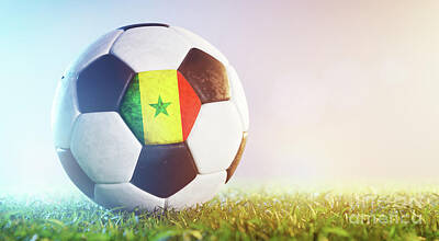 Football Rights Managed Images - Football soccer ball with flag of Senegal on grass Royalty-Free Image by Michal Bednarek