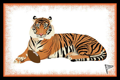 Football Digital Art - Football Tiger Orange by College Mascot Designs