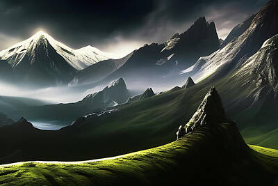Mountain Mixed Media - Foreboding mountain landscape depiction. by Debra Millet