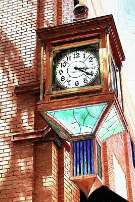 Music Photos - Forest City NC Clock On Main Street Painting by Carol Montoya
