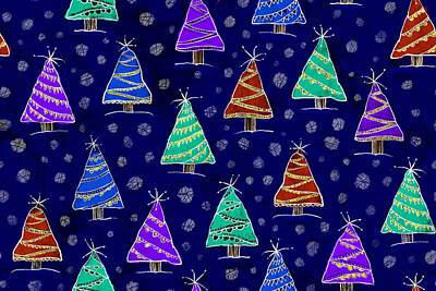 Achieving - Forest of Christmas trees drawn in the style of watercolor painting. Seamless pattern.  by Julien