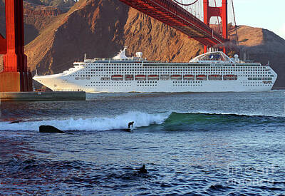Beach Royalty-Free and Rights-Managed Images - Fort Point, Surfing, Dawn Princess Ocean Liner by Wernher Krutein