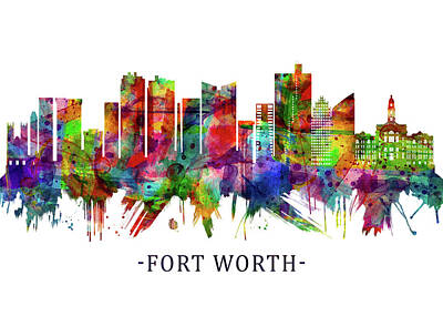 Abstract Skyline Mixed Media - Fort Worth Texas Skyline by NextWay Art