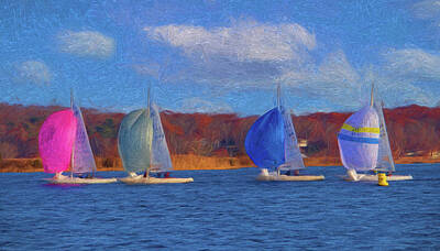 Movie Tees - Four Spinnakers in a Sailboat Race by Carol Lowbeer
