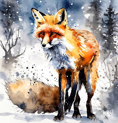 Whimsical Flowers Royalty Free Images - Fox Wildlife Winter Snow Predators Royalty-Free Image by Rhys Jacobson