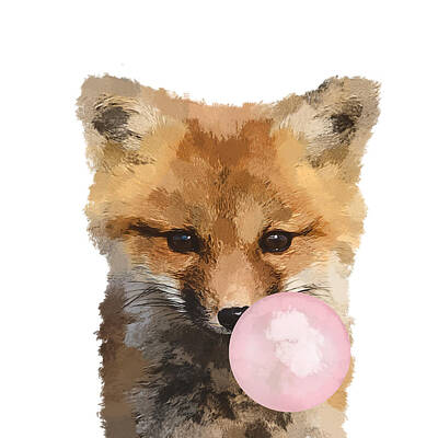Mammals Digital Art - Fox with bubblegum white background by Mihaela Pater