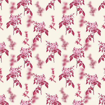 Roses Mixed Media - Fragrant Rosebush Botanical Seamless Pattern in Viva Magenta n.1305 by Holy Rock Design