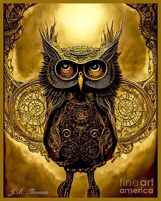 Steampunk Digital Art - Framed Steampunk Owl by JB Thomas