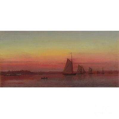 Landmarks Painting Royalty Free Images - Francis A  Silva Red Sails at Sunset Sailing at Sunset signed F A Silva and dated 1871 l r oil on ca Royalty-Free Image by Artistic Rifki
