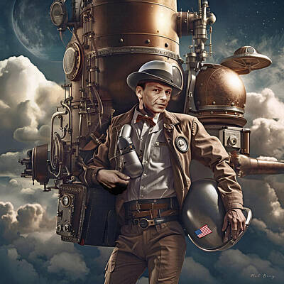 Actors Digital Art - Frank Sinatra Fly Me To The Moon Steampunk  by Mal Bray