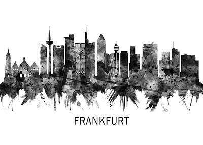 Abstract Skyline Mixed Media - Frankfurt Germany Skyline BW by NextWay Art