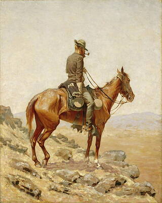 Landscapes Drawings - Frederic Remington - The Lookout by Frederic Remington
