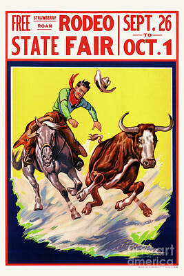 Animals Royalty Free Images - Free Strawberry Roan Rodeo State Fair USA Vintage Poster Royalty-Free Image by Vintage Treasure