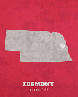 Mixed Media - Fremont Nebraska City Map Founded 1856 University of Nebraska Color Palette by Design Turnpike