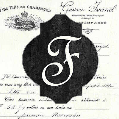 Food And Beverage Paintings - French Champagne Monogram F by Debbie DeWitt