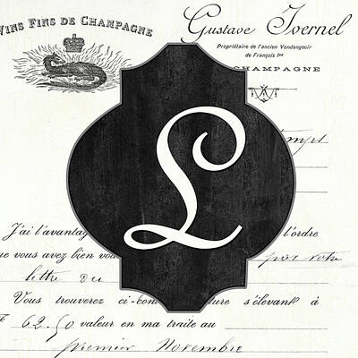 Food And Beverage Paintings - French Champagne Monogram L by Debbie DeWitt