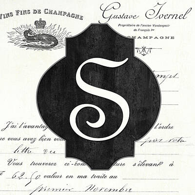 Food And Beverage Paintings - French Champagne Monogram S by Debbie DeWitt