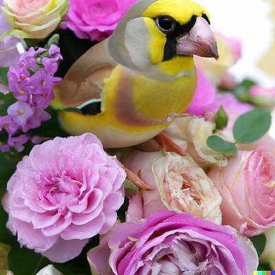 Roses Digital Art - French Finch with Flowers by Leonard Keigher