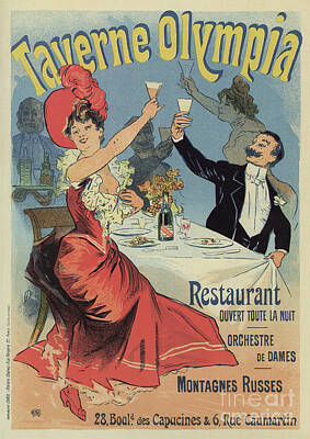 Food And Beverage Drawings -  French Paris Restaurant advert by Cheret 1899 by Heidi De Leeuw