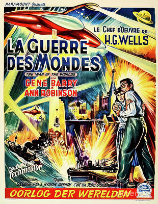 Drawings Rights Managed Images - French War of the Worlds Cinema Poster 1953 Royalty-Free Image by M G Whittingham