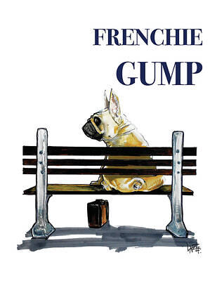 Mammals Drawings - Frenchie Gump by John LaFree
