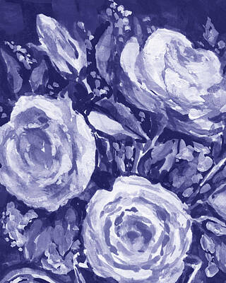 Classic Christmas Movies Royalty Free Images - Fresh Monochrome Flowers In Purple Blue Very Peri Modern Interior Design XXIII Royalty-Free Image by Irina Sztukowski