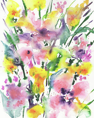 Abstract Flowers Paintings - Fresh Splash Of Color Watercolor Abstract Flowers  by Irina Sztukowski