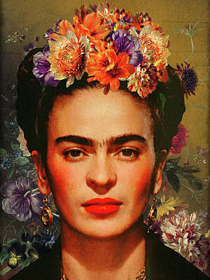 Floral Royalty Free Images - Frida Kahlo floral Royalty-Free Image by Mihaela Pater