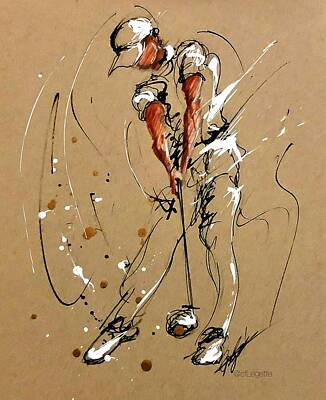 Recently Sold - Sports Drawings - Full Swing by C F Legette