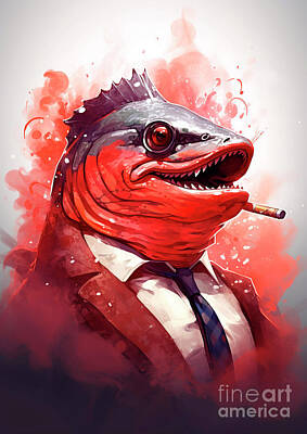 Mammals Digital Art - Funny 1553 A Sockeye salmon animal wild life by Adrien Efren