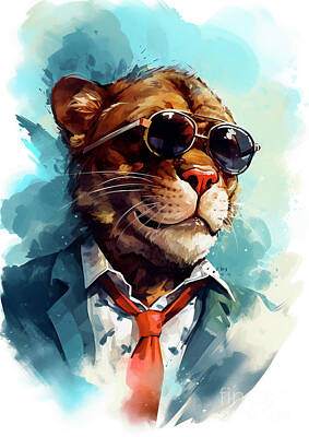 Music Figurative Potraits - Funny 398 A Cougar animal mammal by Adrien Efren