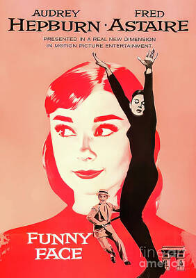 Actors Drawings - Funny Face Movie Poster Starring Audrey Hepburn Fred Astaire 195 by M G Whittingham