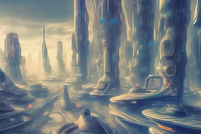 Fantasy Digital Art - Futuristic City by Manjik Pictures