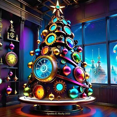 Steampunk Royalty Free Images - Futuristic Steampunk Christmas Tree 20231219a Royalty-Free Image by Cindy