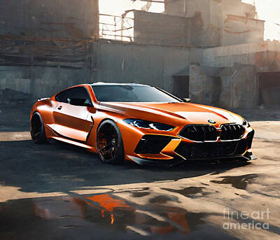 Sports Drawings - G Power G8M Hurricane Rs Orange Sports Coupe Bmw M8 F92 Exterior Front View by Cortez Schinner