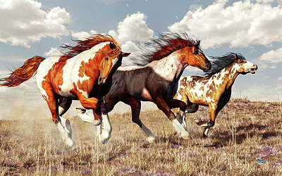 Landmarks Digital Art - Galloping Mustangs by Daniel Eskridge