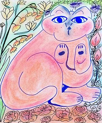Abstract Flowers Drawings - Garden Cat 3 by Whitney Sweet