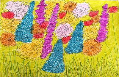 Abstract Flowers Drawings - Garden Imaginations by Whitney Sweet